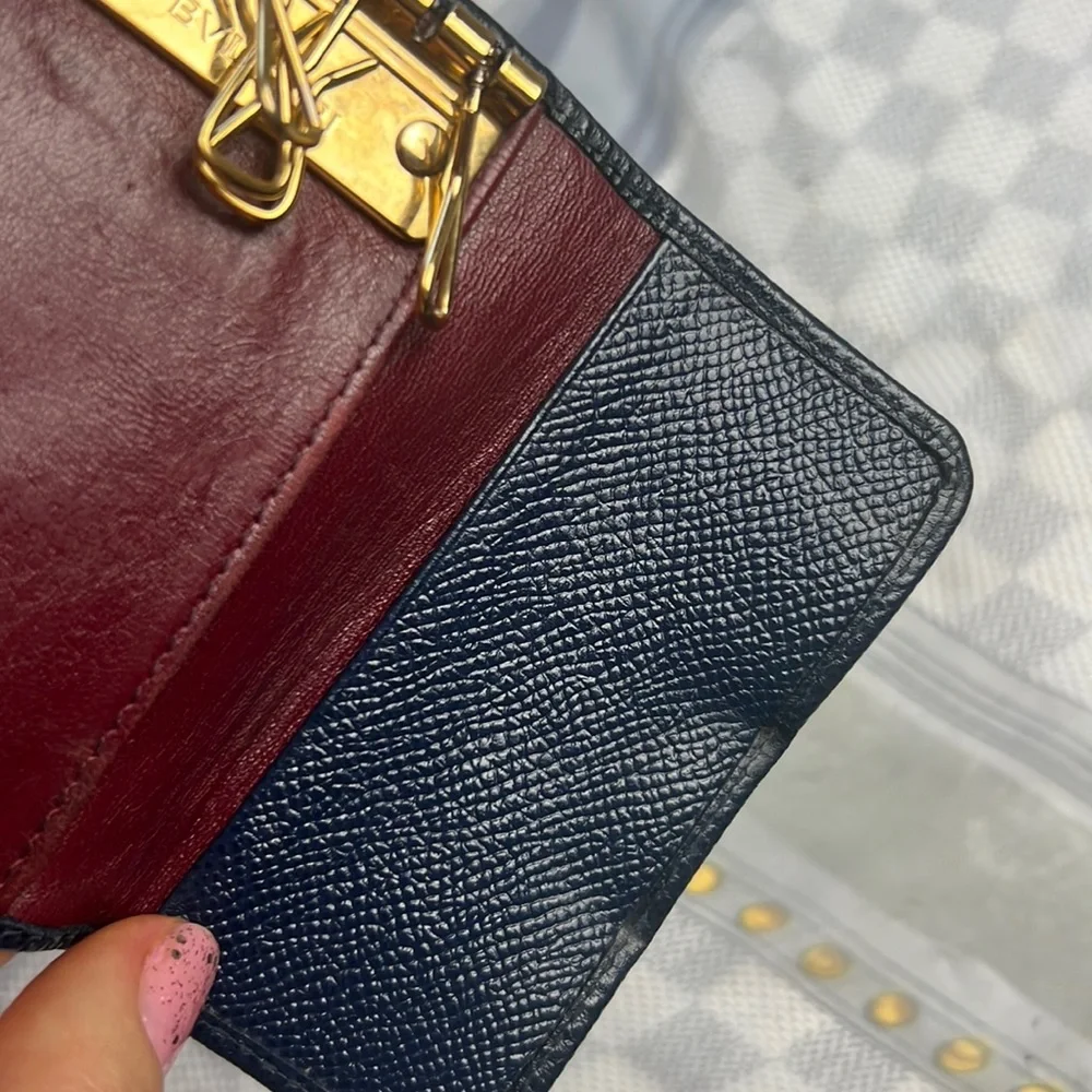 Auth.BVLGARI B-Zero Indigo Blue Leather Key Case Vintage Gold-Tone hardware 3x4”